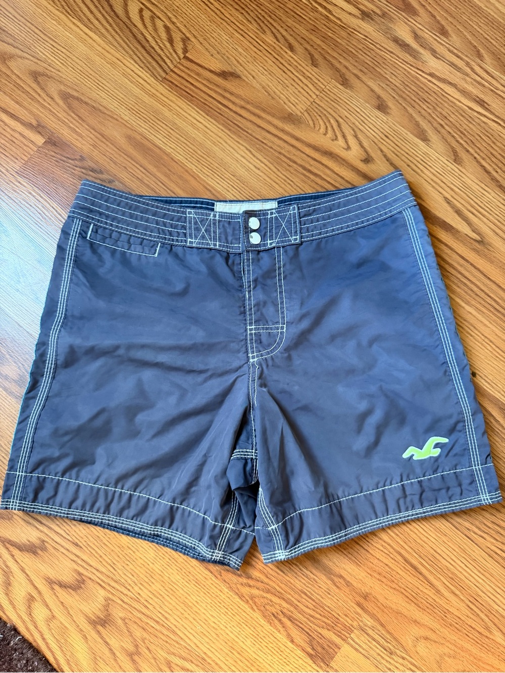Hollister Blue Swim Board Shorts with Lime Accent XS Y2K